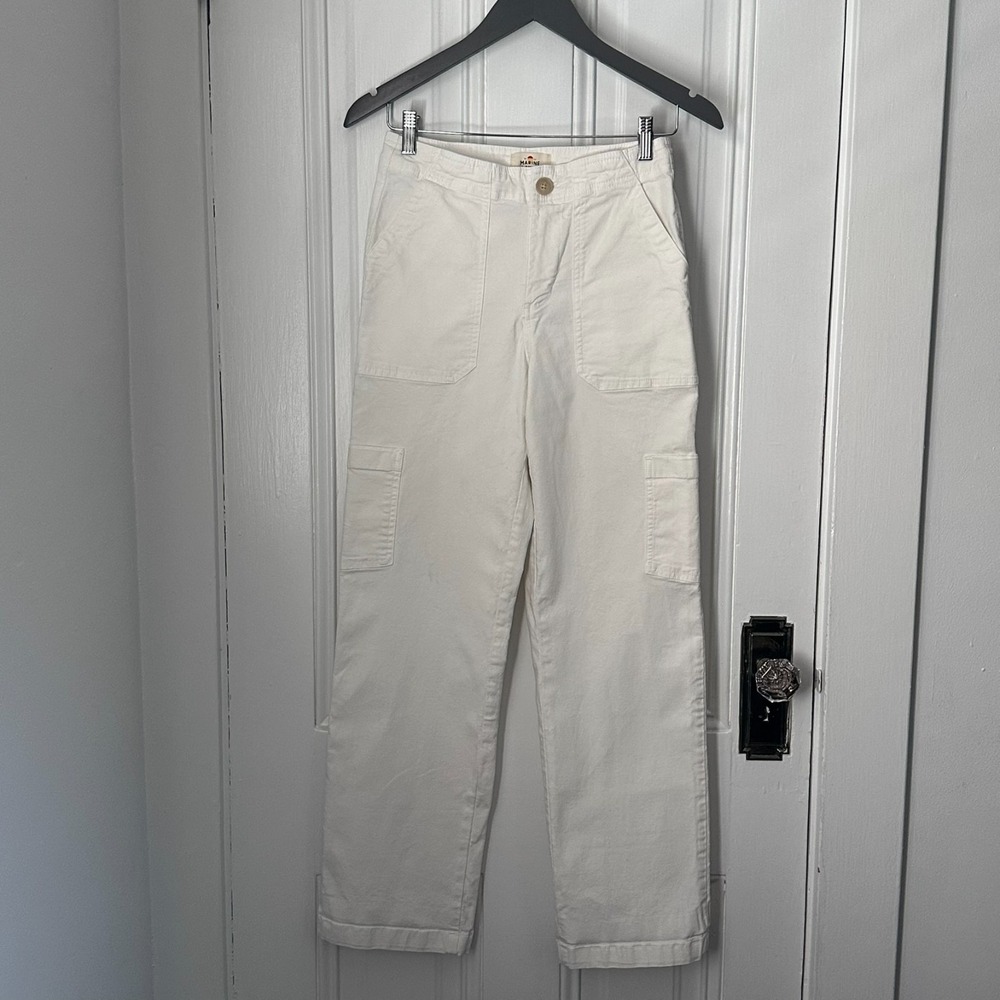 Marine Layer Aria Utility Pant Size 6 Ecru Cotton Straight Leg Casual